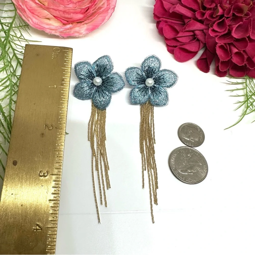 NEW⚜️Embroidered Flower Tassel Drop Earrings